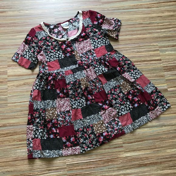 Babydoll Tunic Top Calico Floral Patchwork Print Blouse Vintage 90s Best Company - Picture 3 of 6